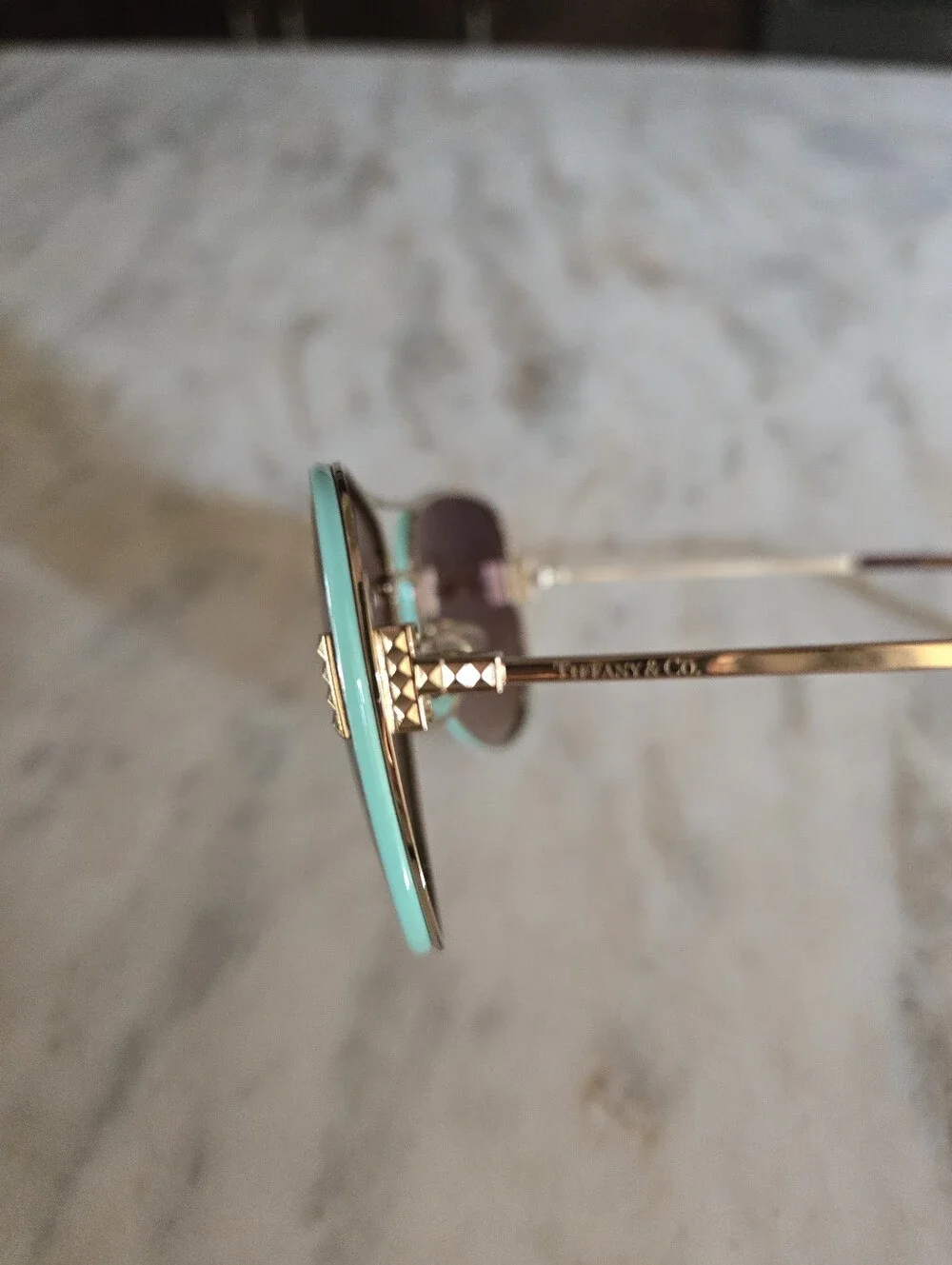 Tiffany & Co. Gold & Blue Aviator Sunglasses with Brown Lenses TF3066